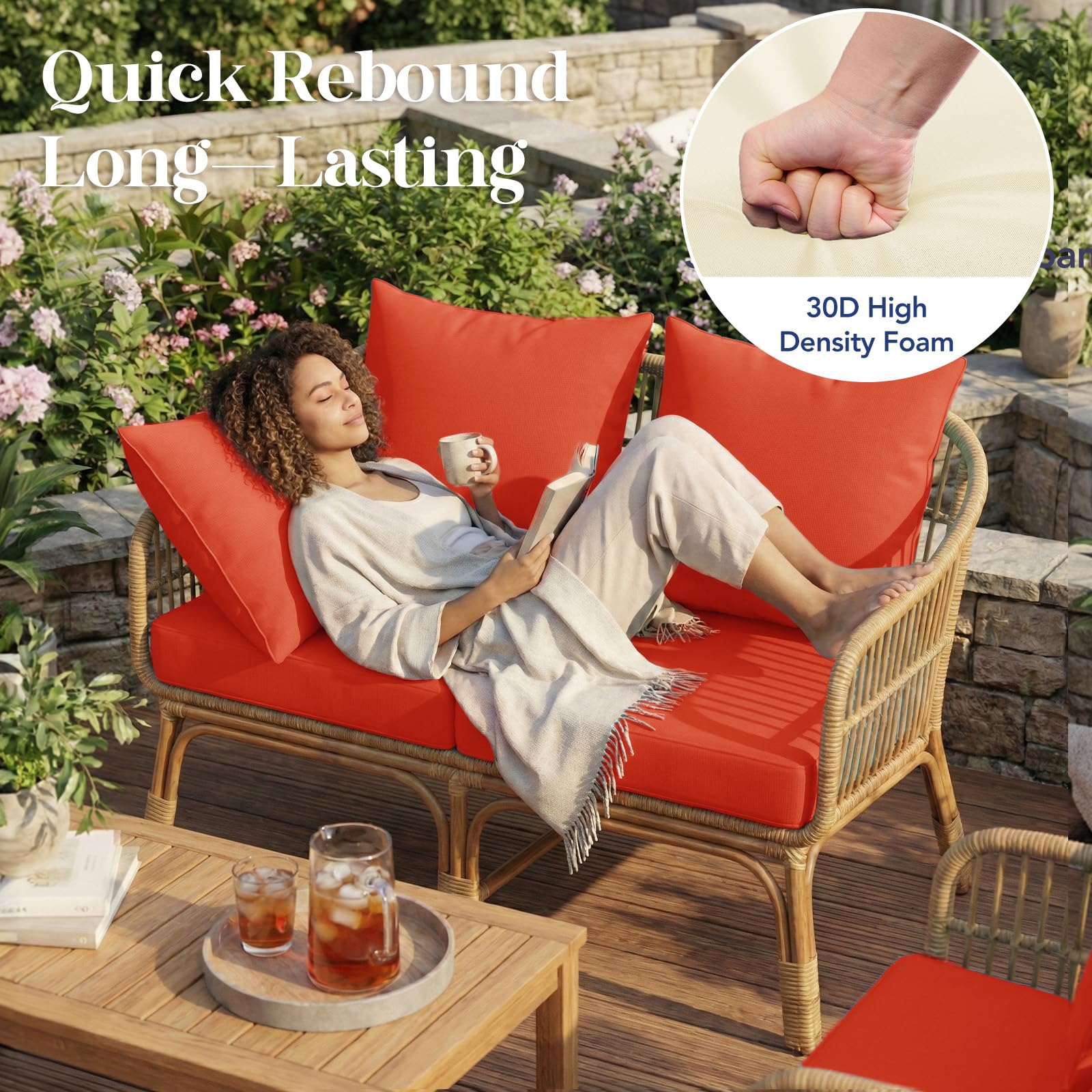 Side view of L'AGRATY outdoor chair cushions with straps