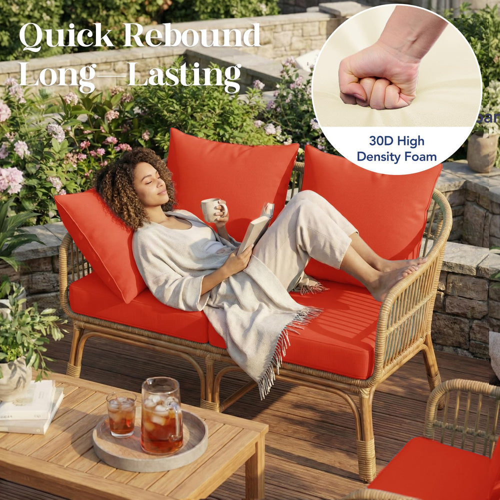 Side view of L'AGRATY outdoor chair cushions with straps