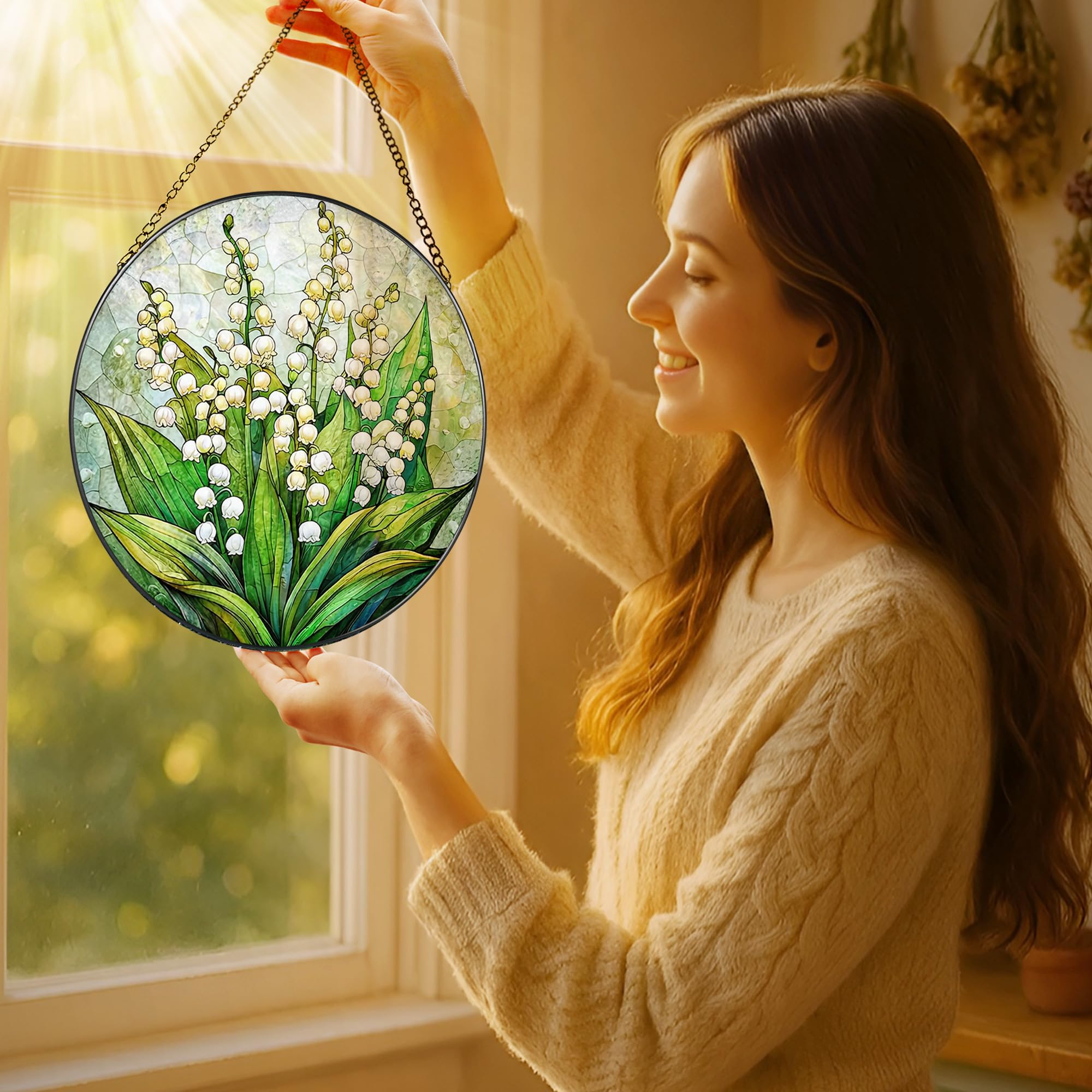 Side view of LAOWEIKI Lily of the Valley sun catcher ornament