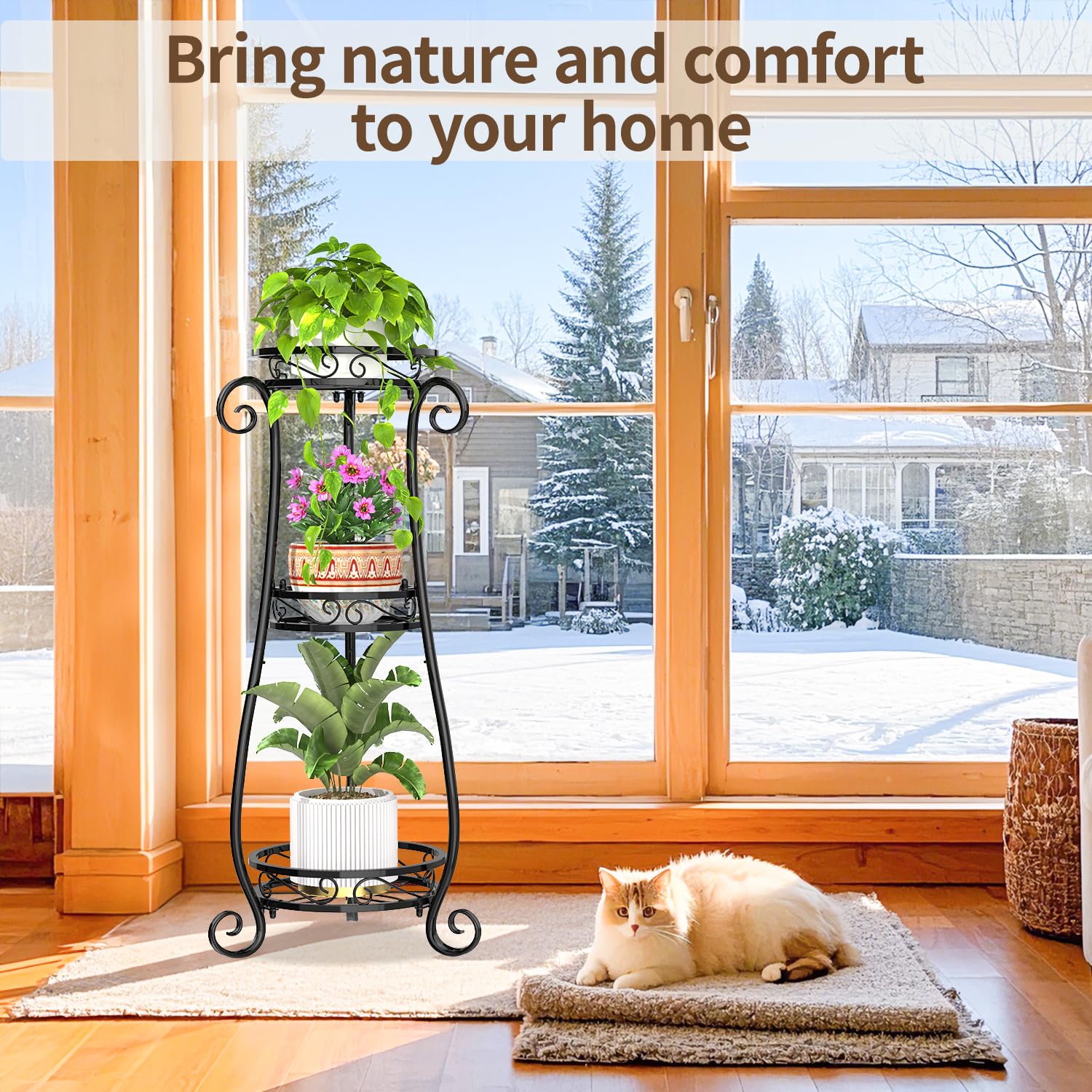 Side view of LASZOLA 3-Tier Metal Corner Plant Stand