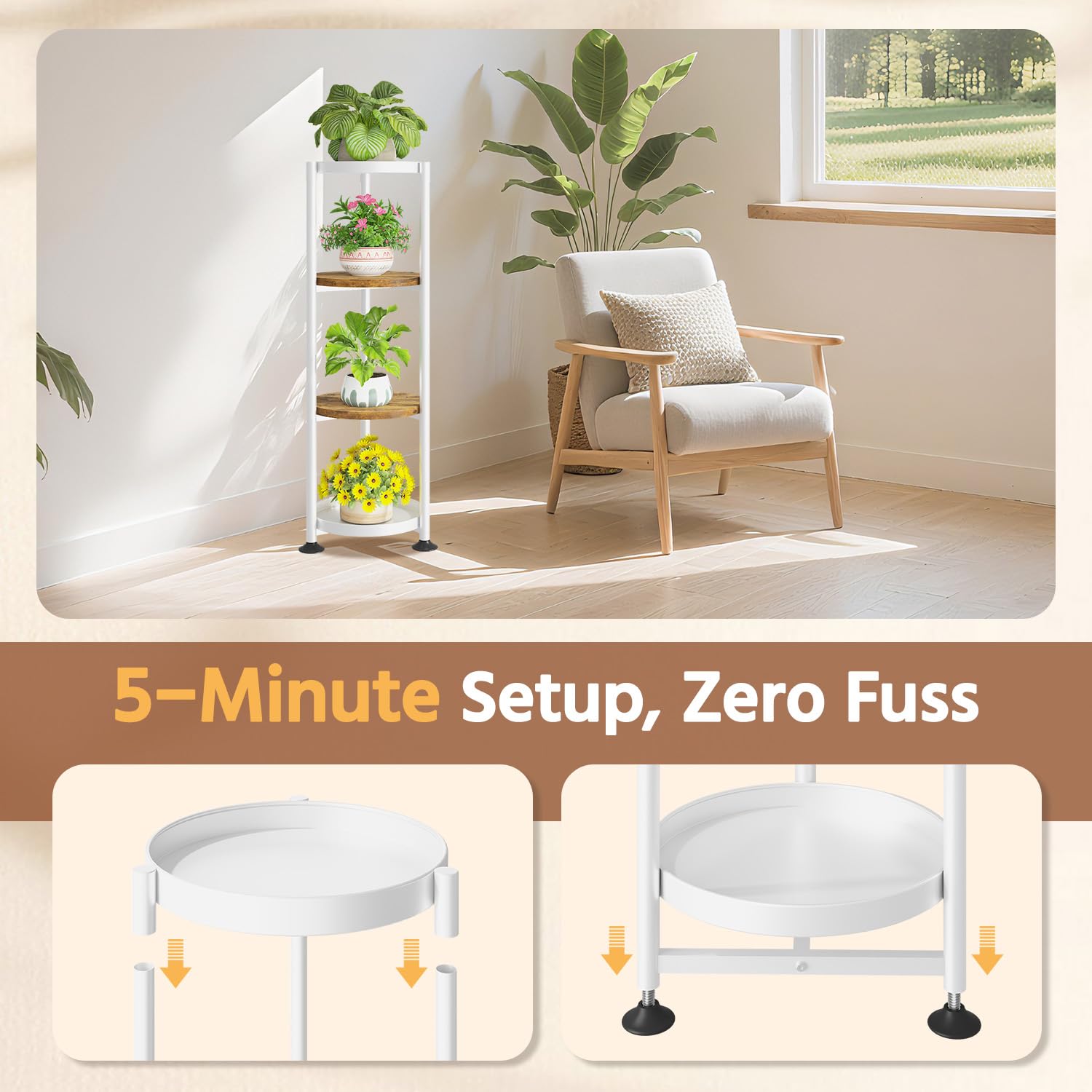 Side view of LASZOLA 4 Tier Plant Stand with plants