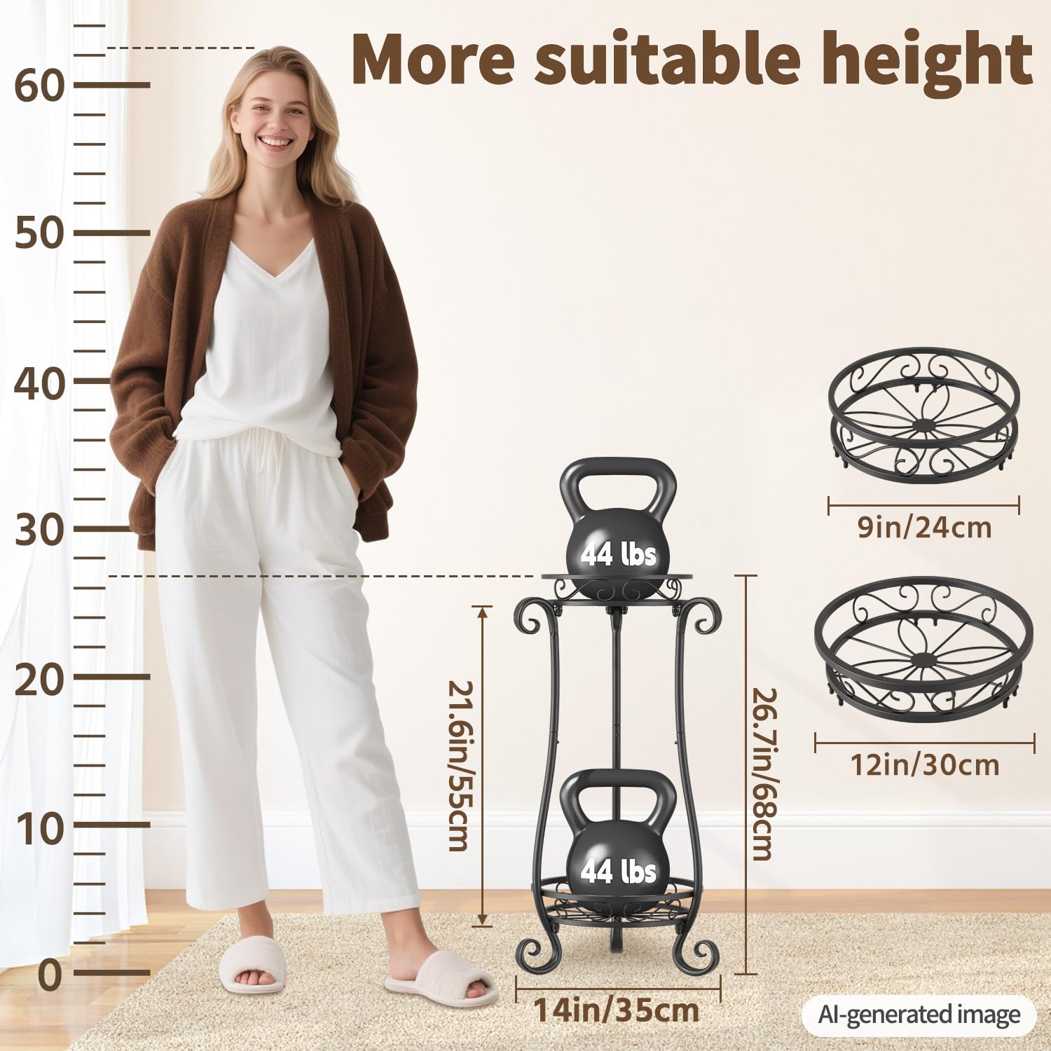 Side view of LASZOLA Metal Corner Plant Stand