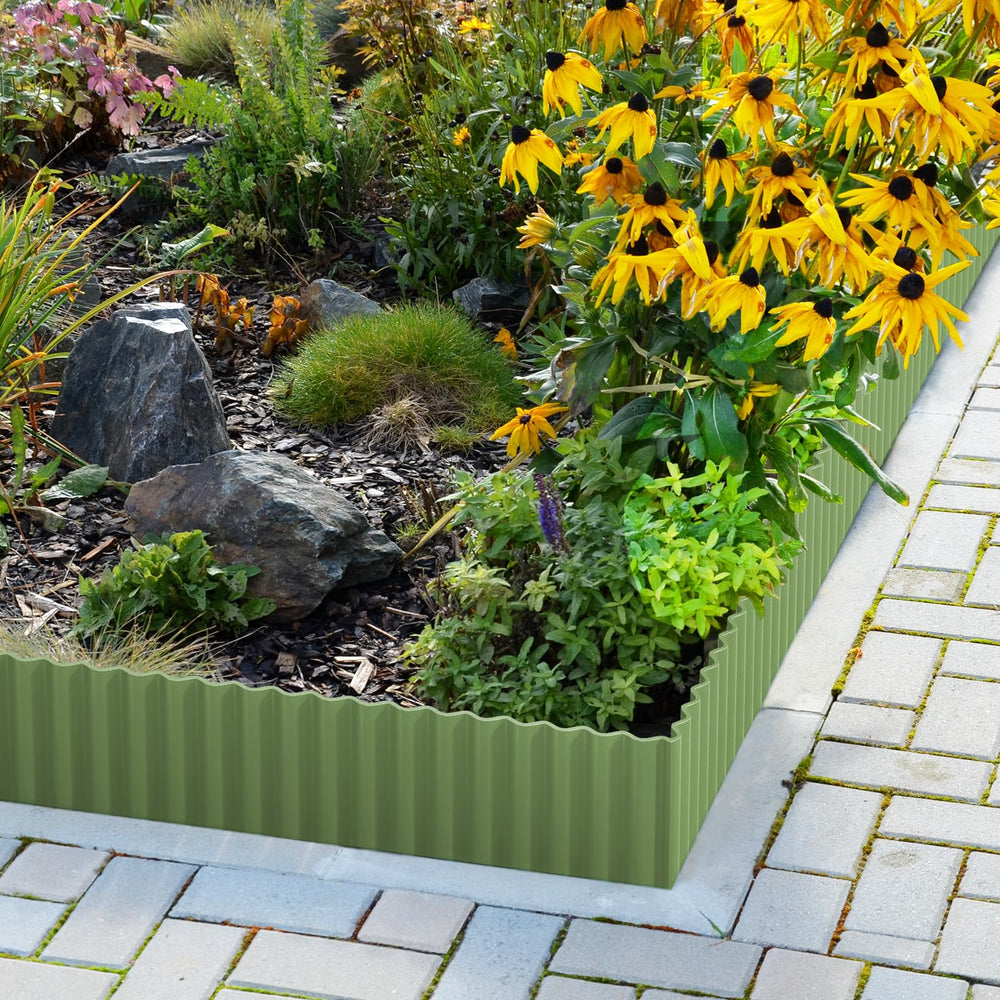 Side view of LAVEVE Corrugated Metal Garden Edging with hemmed edges