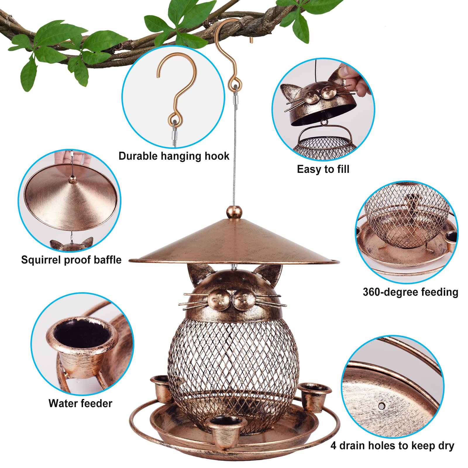 Side view of LBTING bird feeder displaying squirrel-proof design