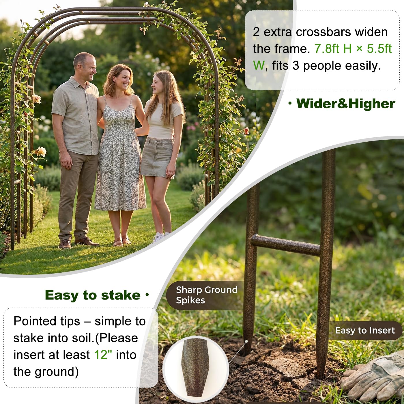 Side view of LeJoy Garden Arch with vintage bronze finish