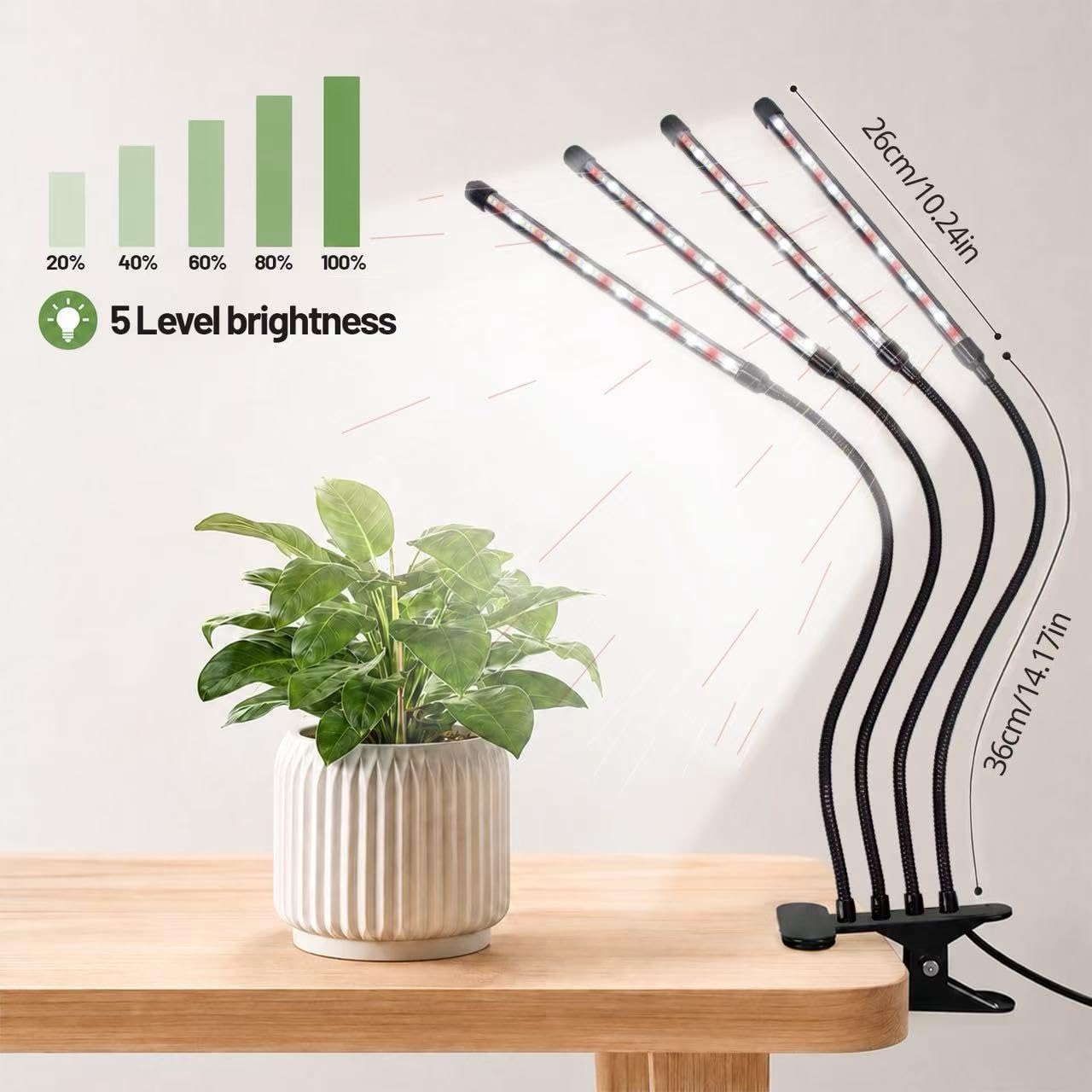 Side view of LEOTER Grow Light showing adjustable goosenecks