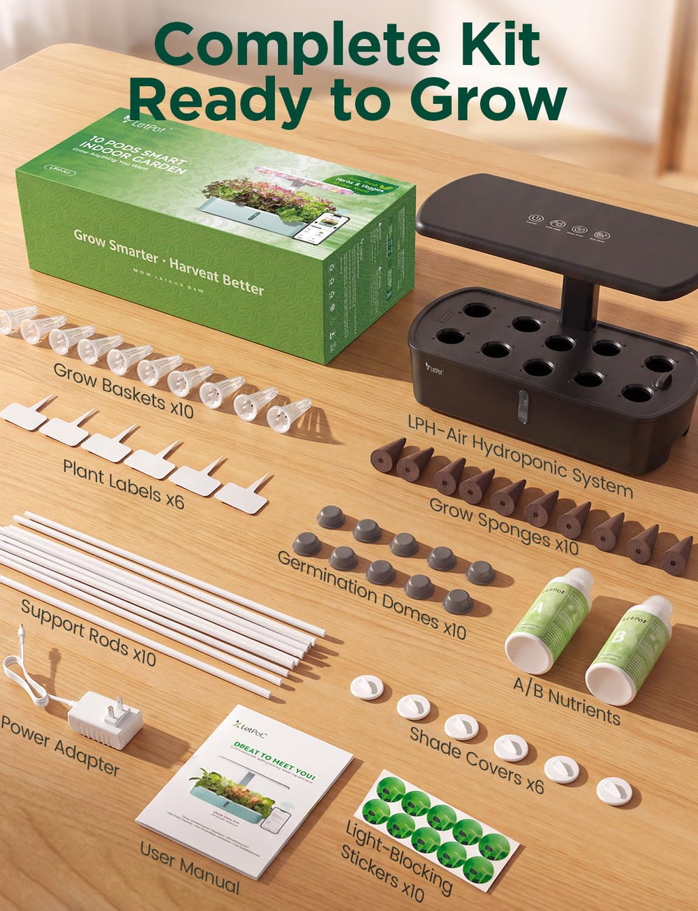 Side view of LETPOT indoor garden kit with water tank