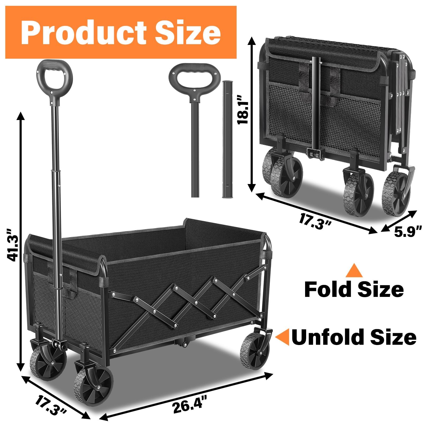 Side view of LIAPOTT Foldable Wagon Cart showing adjustable handle