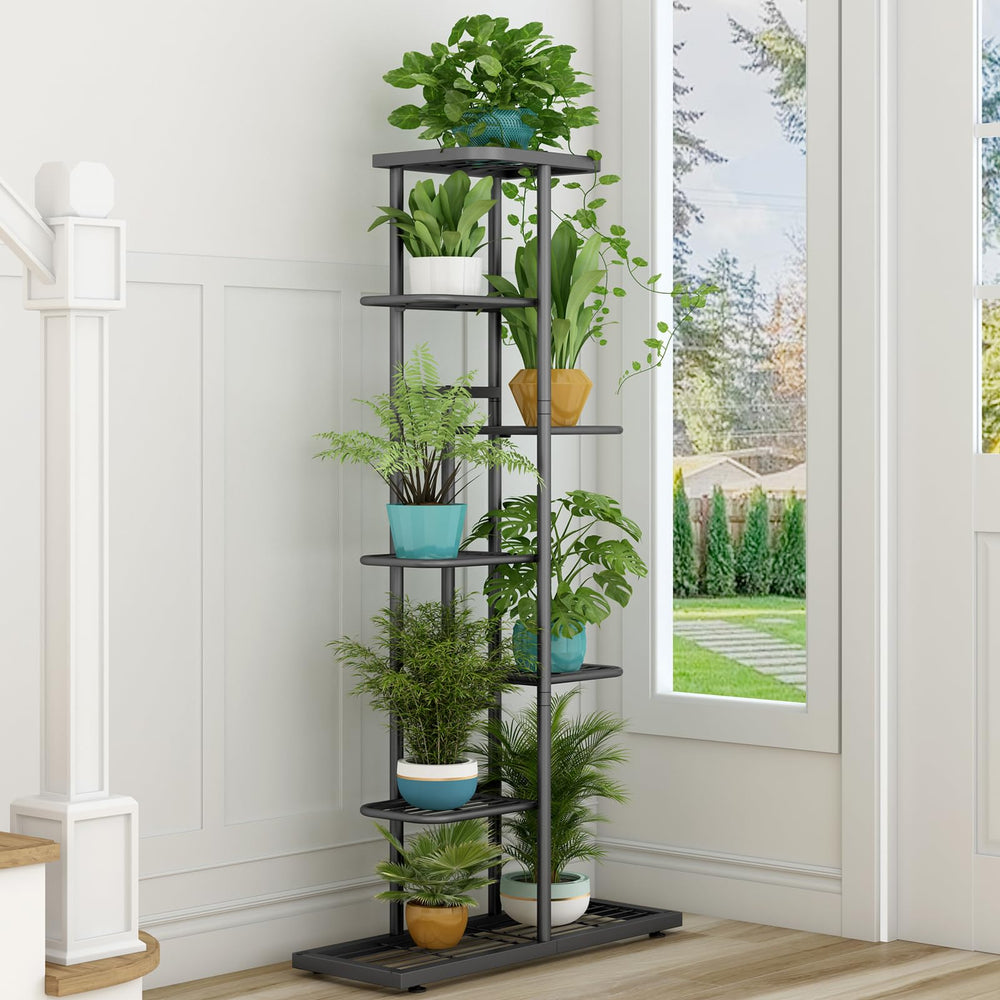 Side view of LINZINAR 7 Tier Plant Stand outdoors