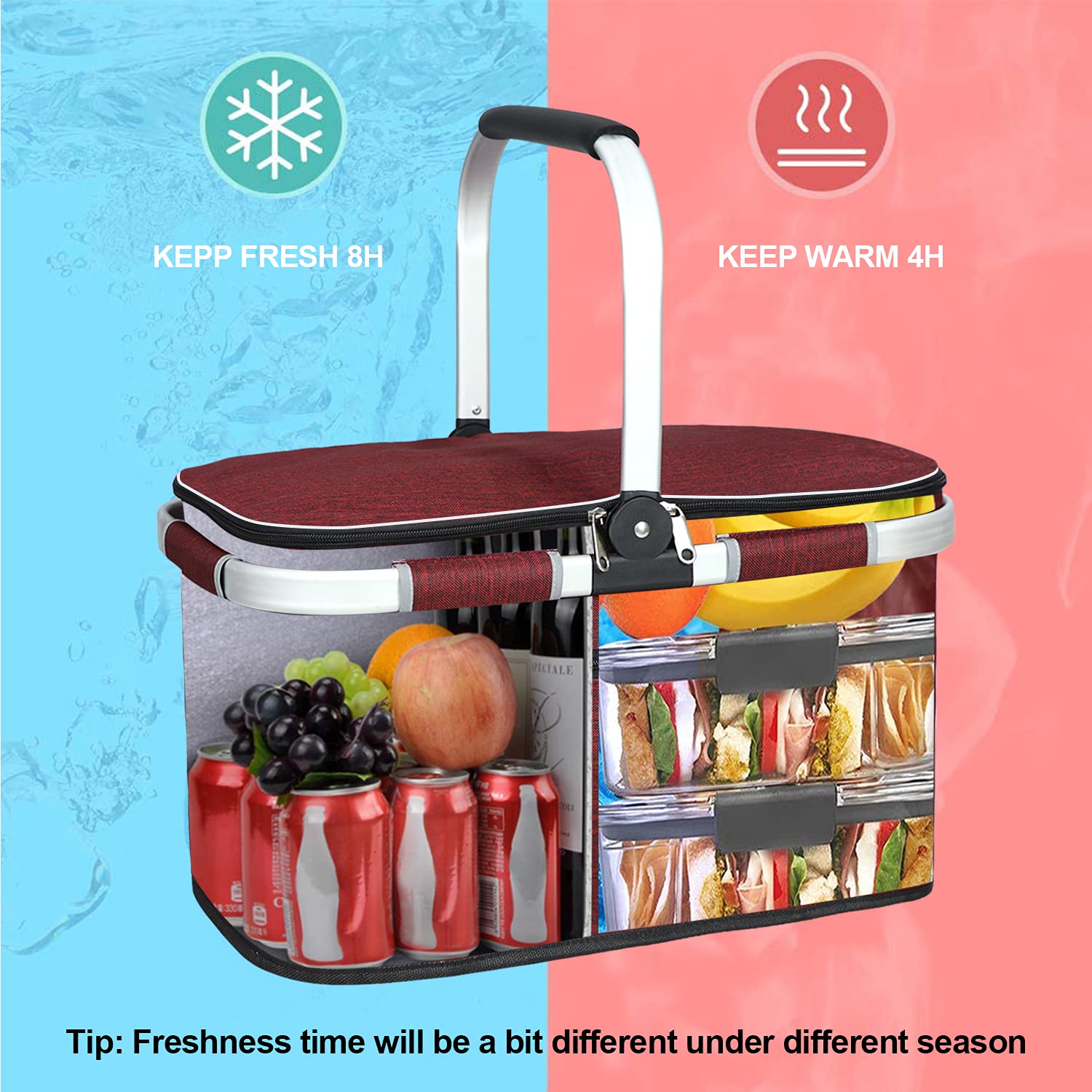 Side view of LIQING picnic basket with reinforced side support