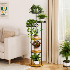 Side view of LMGVRZK 6-Tier Indoor Plant Stand with plants