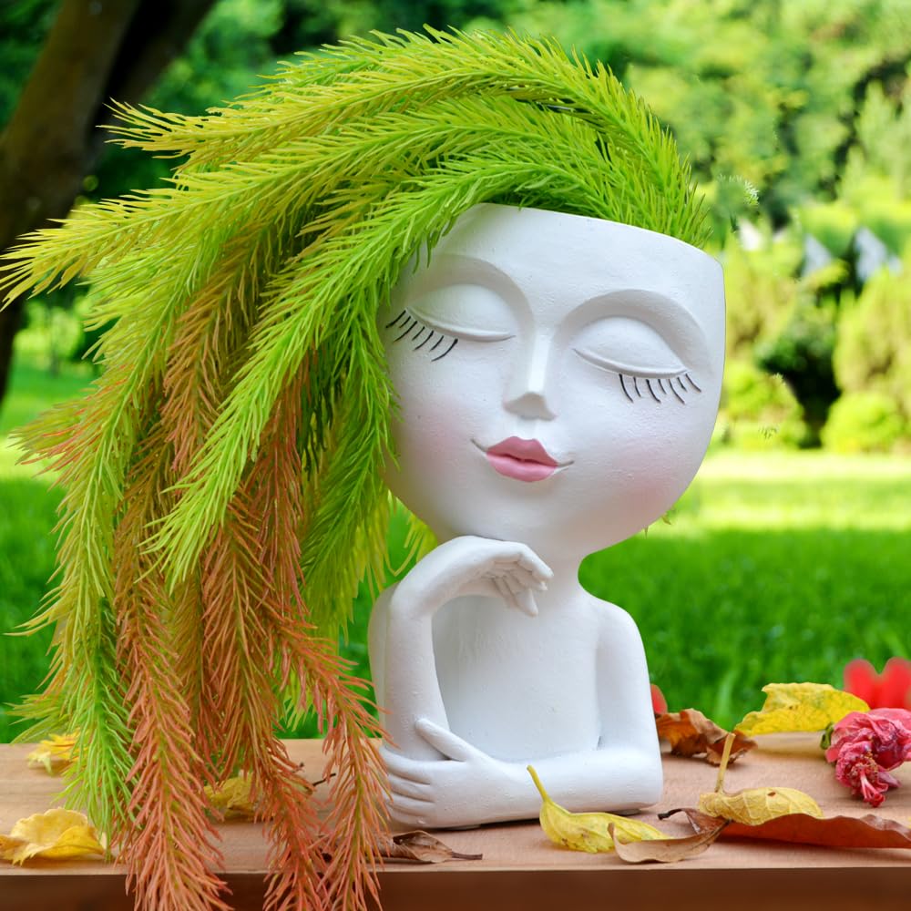 Side view of LovTocTic Thinking Face Planter on a desk