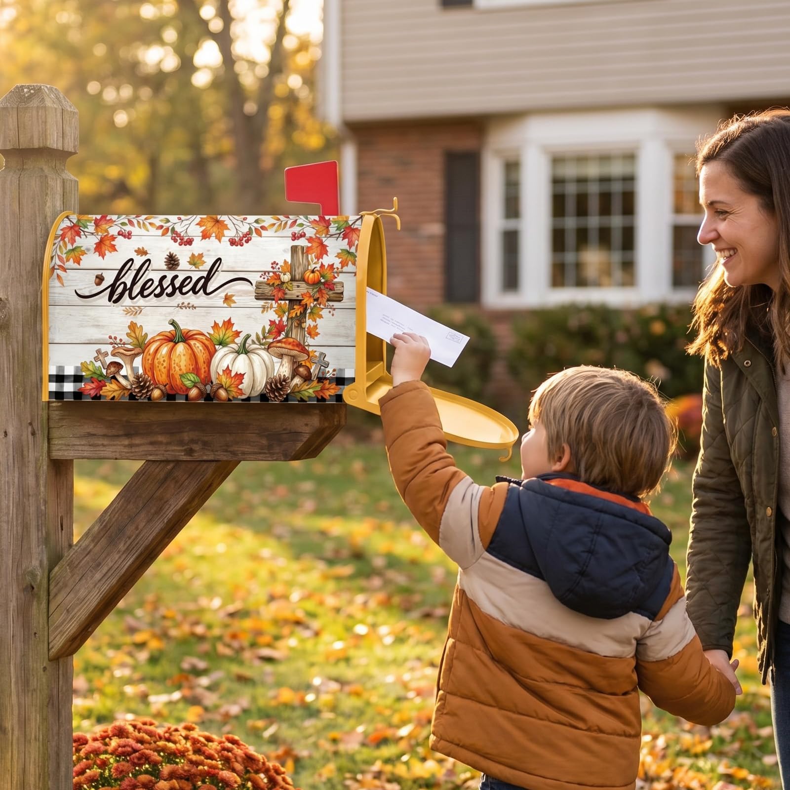 Side view of Luvsweets Fall Mailbox Cover with magnetic strips