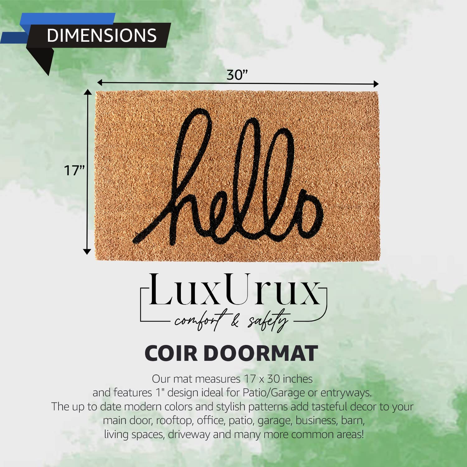 Side view of LuxUrux Hello Door Mat showing coir texture