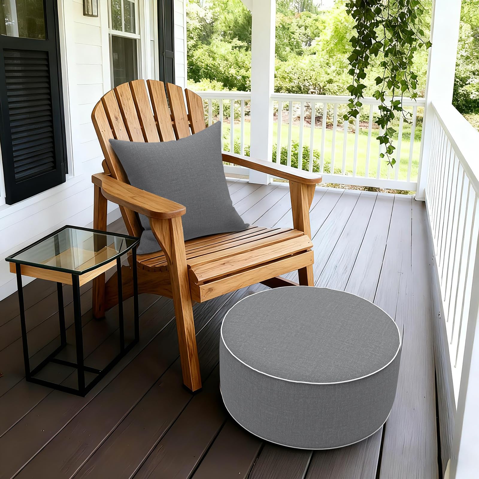Side view of LVTXIII Inflatable Ottoman showing its round shape