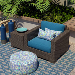 Side view of LVTXIII lumbar pillow cover in Delancey Lagoon