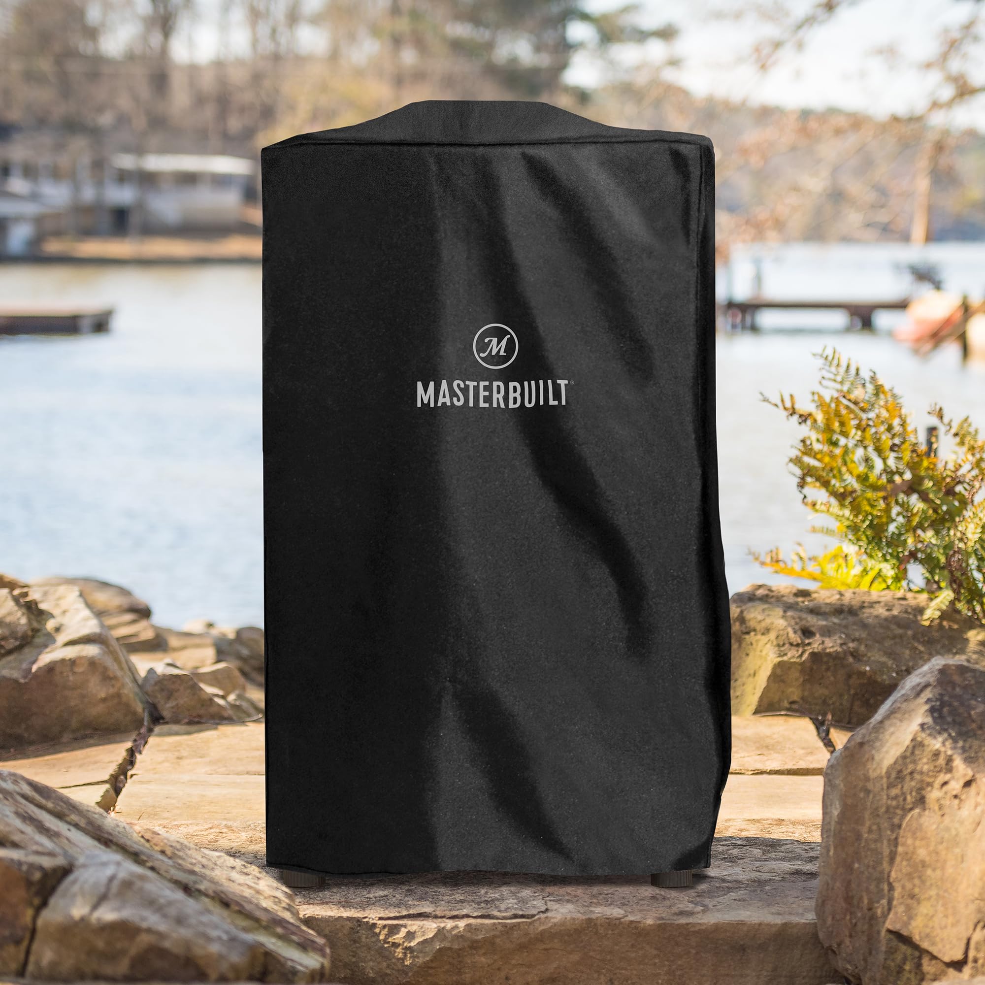 Side view of Masterbuilt smoker cover showing weather-resistant material