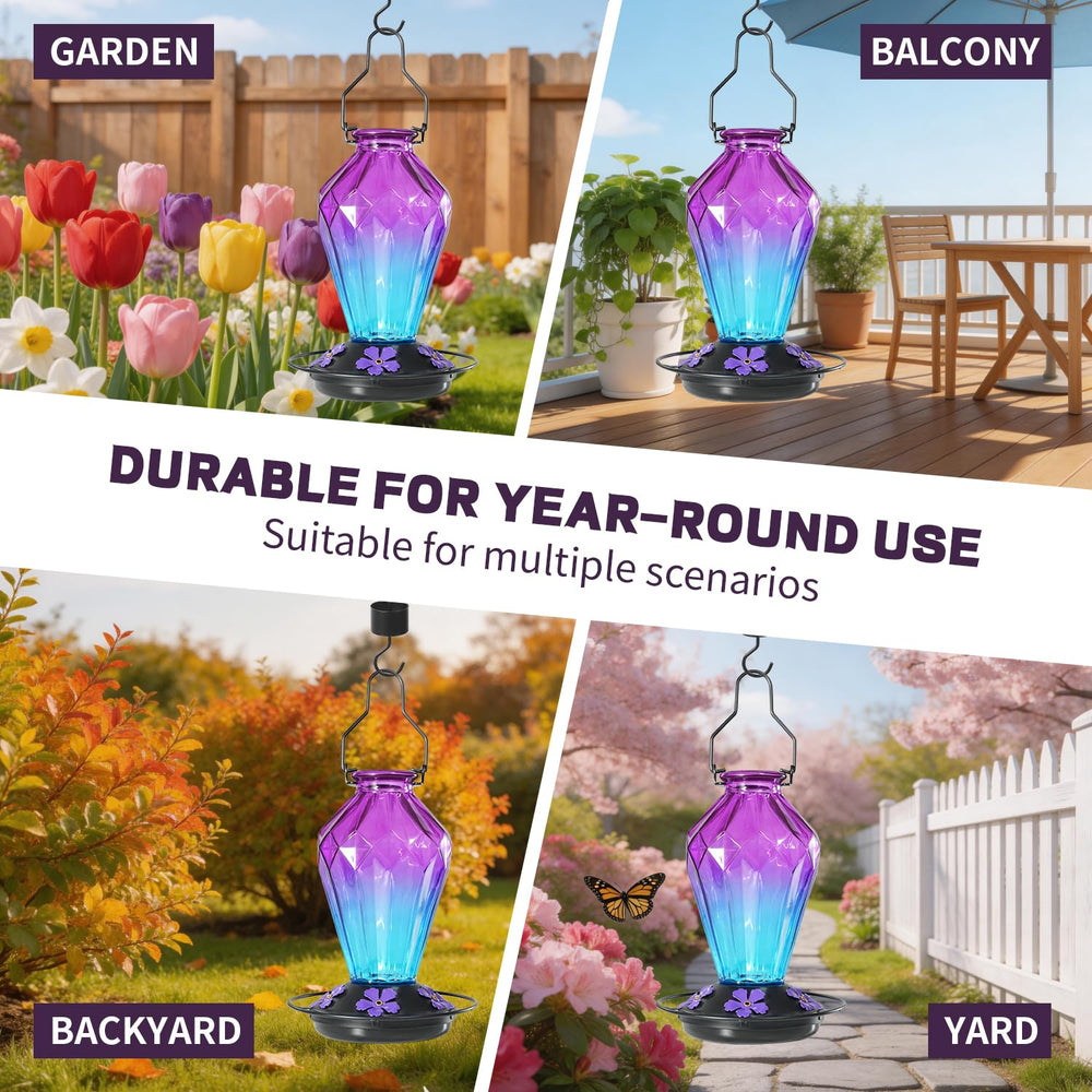 Side view of MCHBF Glass Hummingbird Feeder with hook