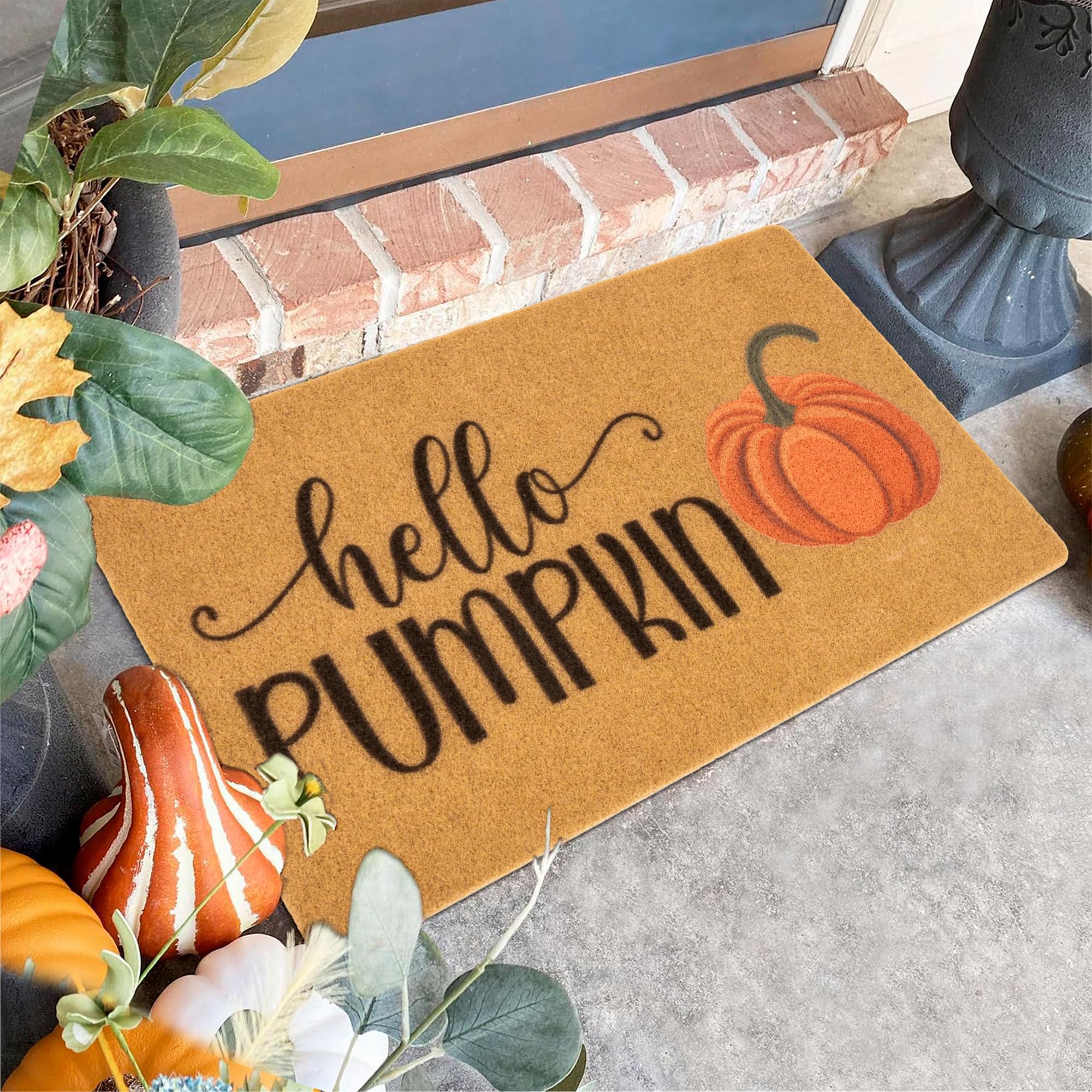 Side view of Mealah Hello Pumpkin Doormat