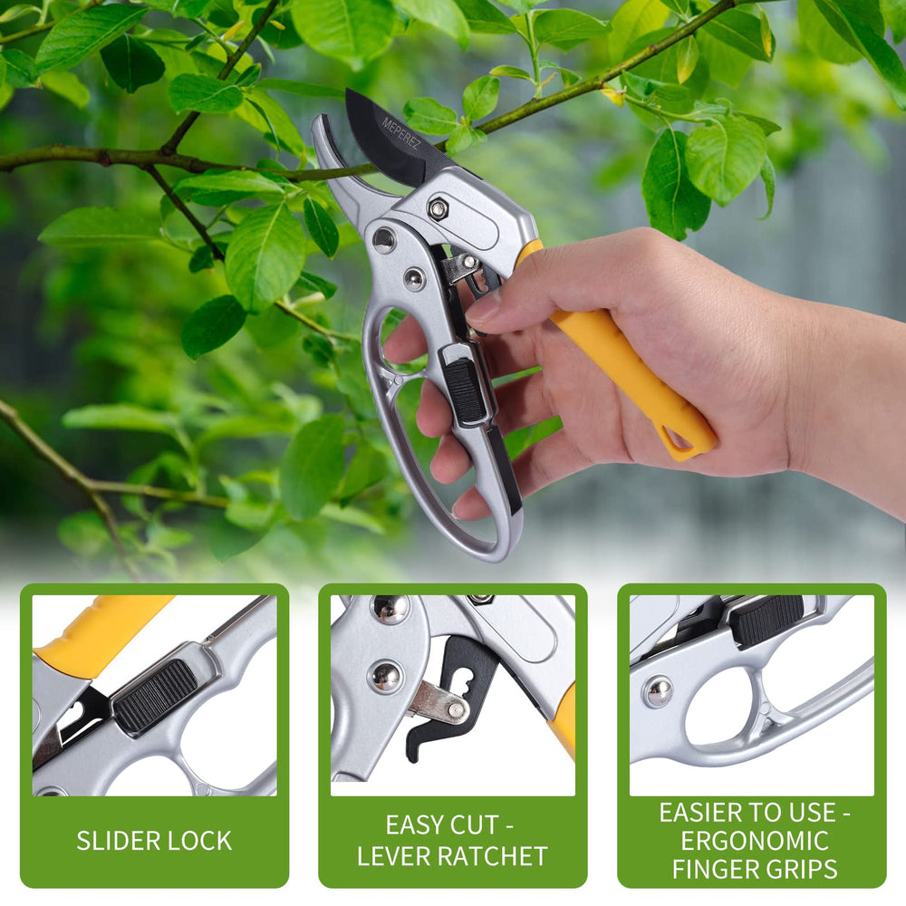 Side view of MEPEREZ pruning shears showcasing ergonomic handle