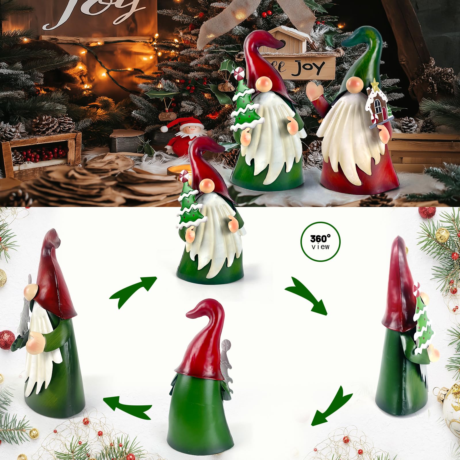 Side view of metal Christmas gnome outdoors