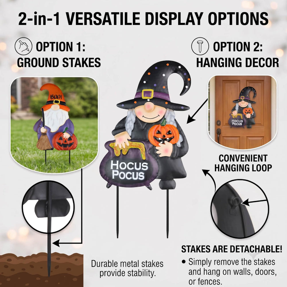 side view of metal gnome garden stake by hogardeck