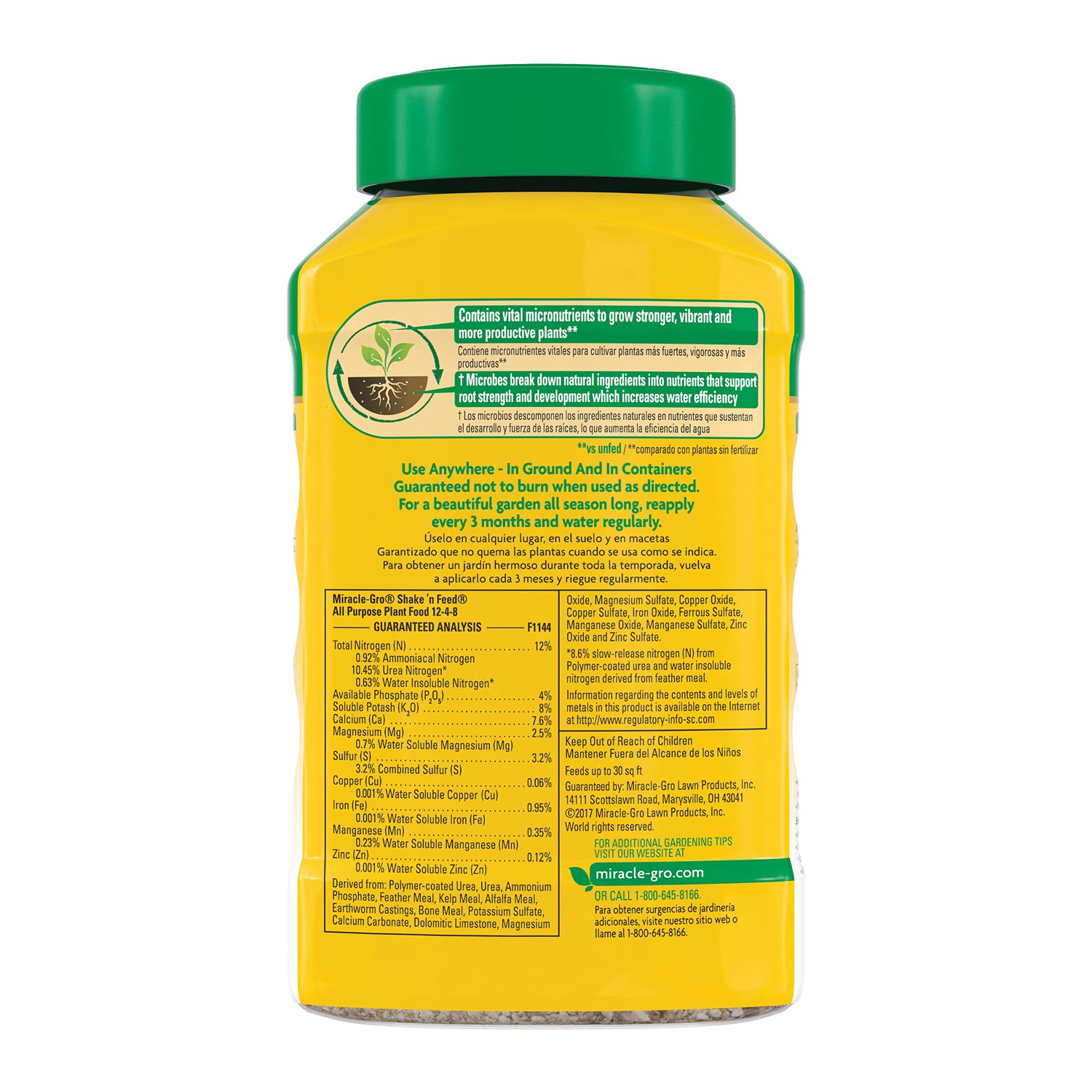 Side view of Miracle-Gro Shake 'N Feed packaging