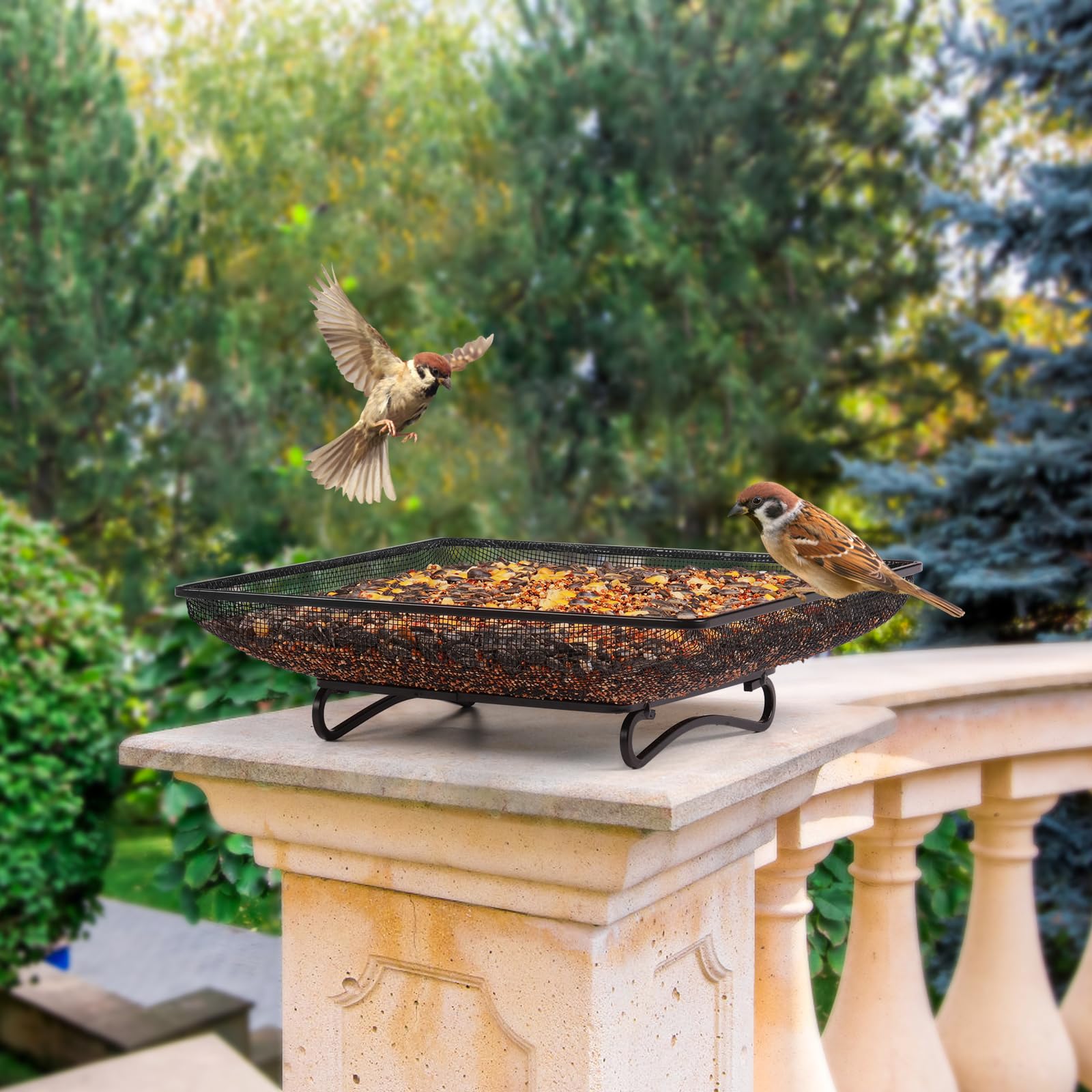 Side view of MIXXIDEA bird feeder tray showing construction