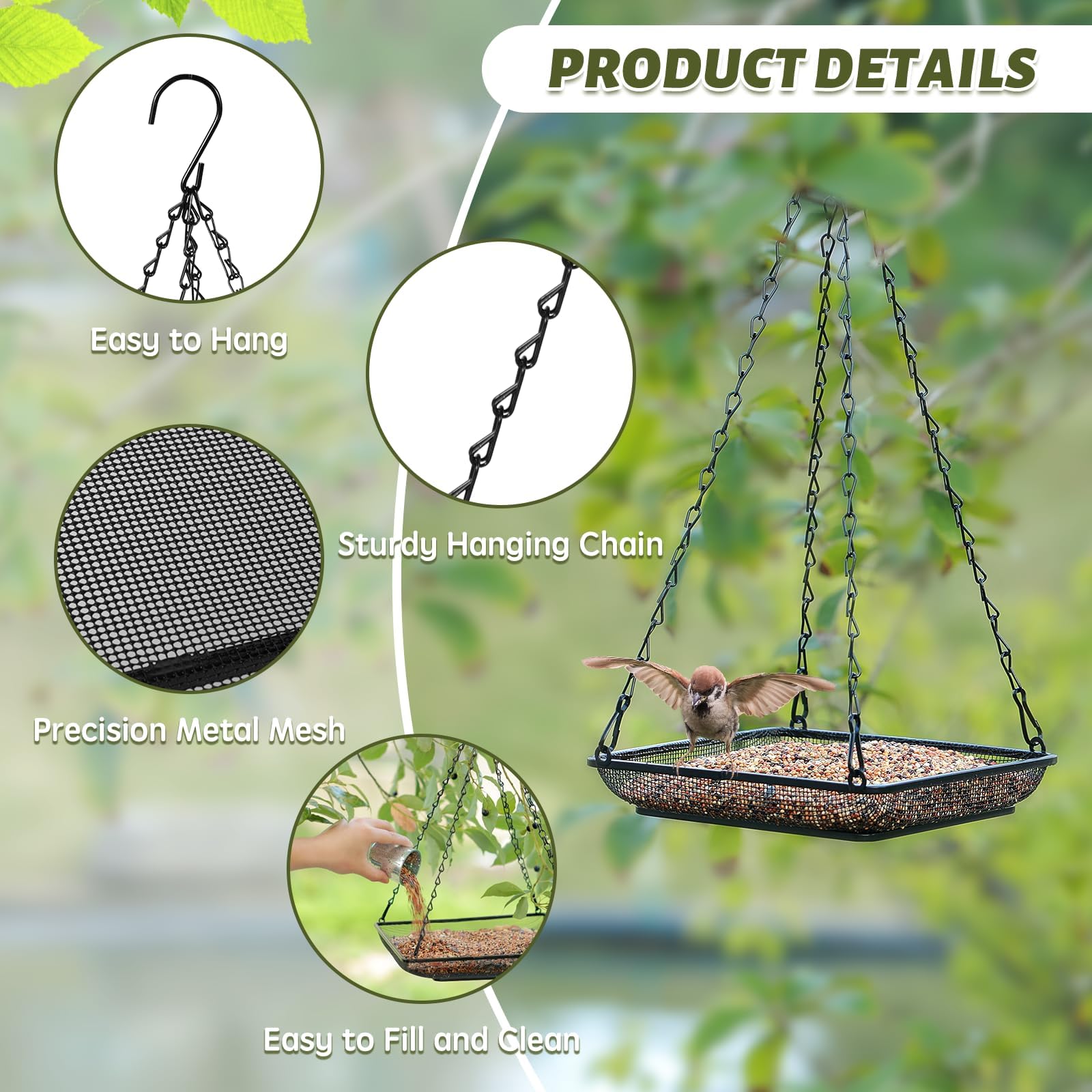 Side view of MIXXIDEA Hanging Bird Feeder Tray