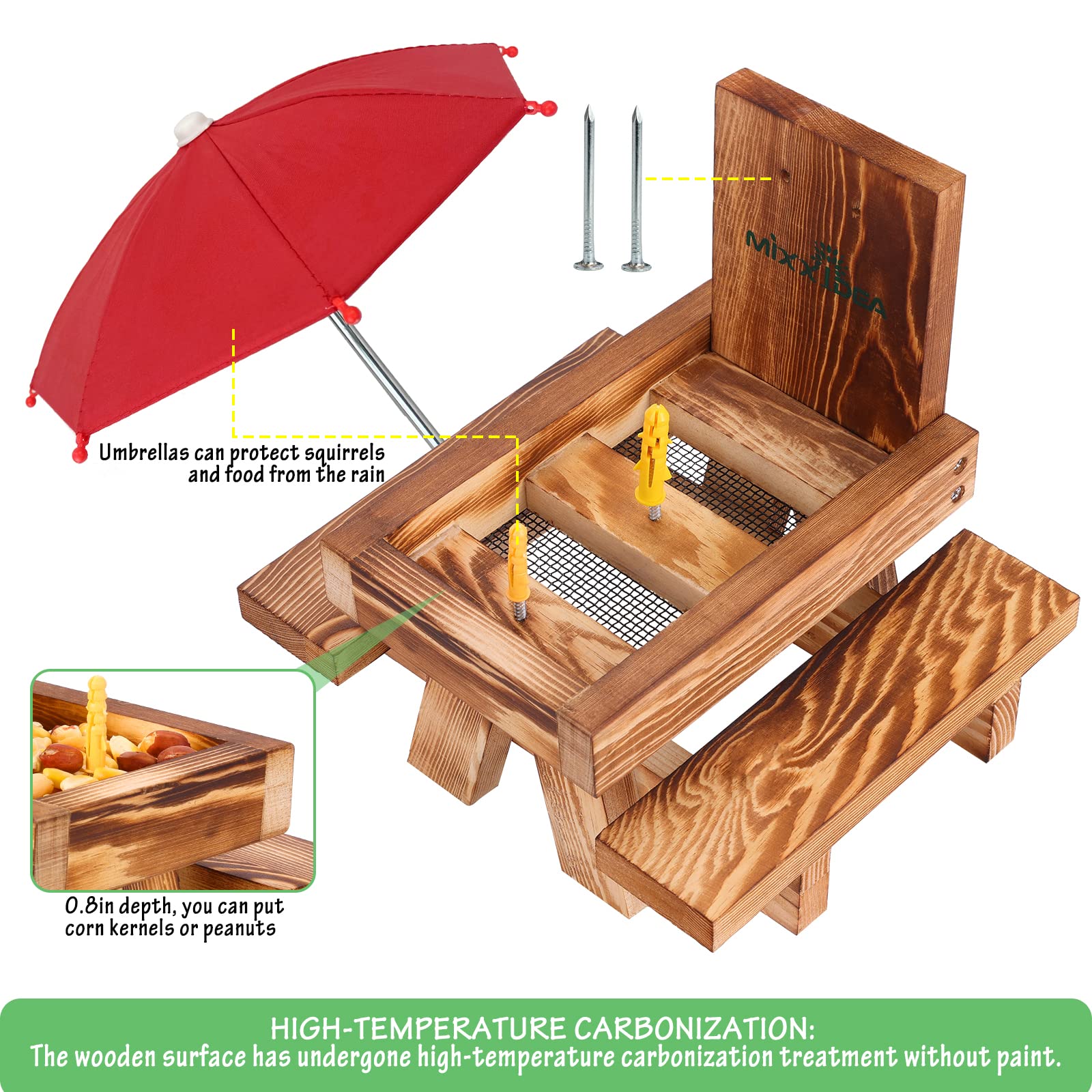 Side view of MIXXIDEA Squirrel Feeder with umbrella
