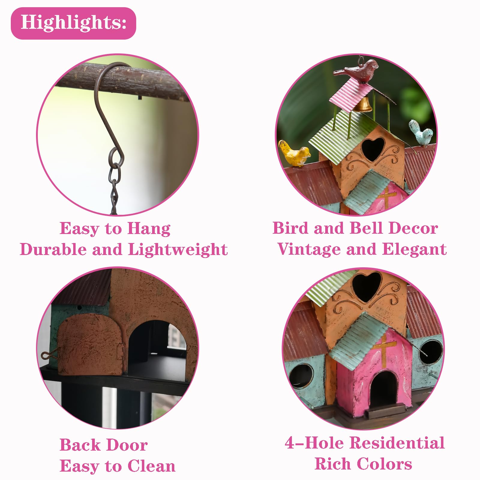 Side view of MOCOME bird house highlighting heart openings