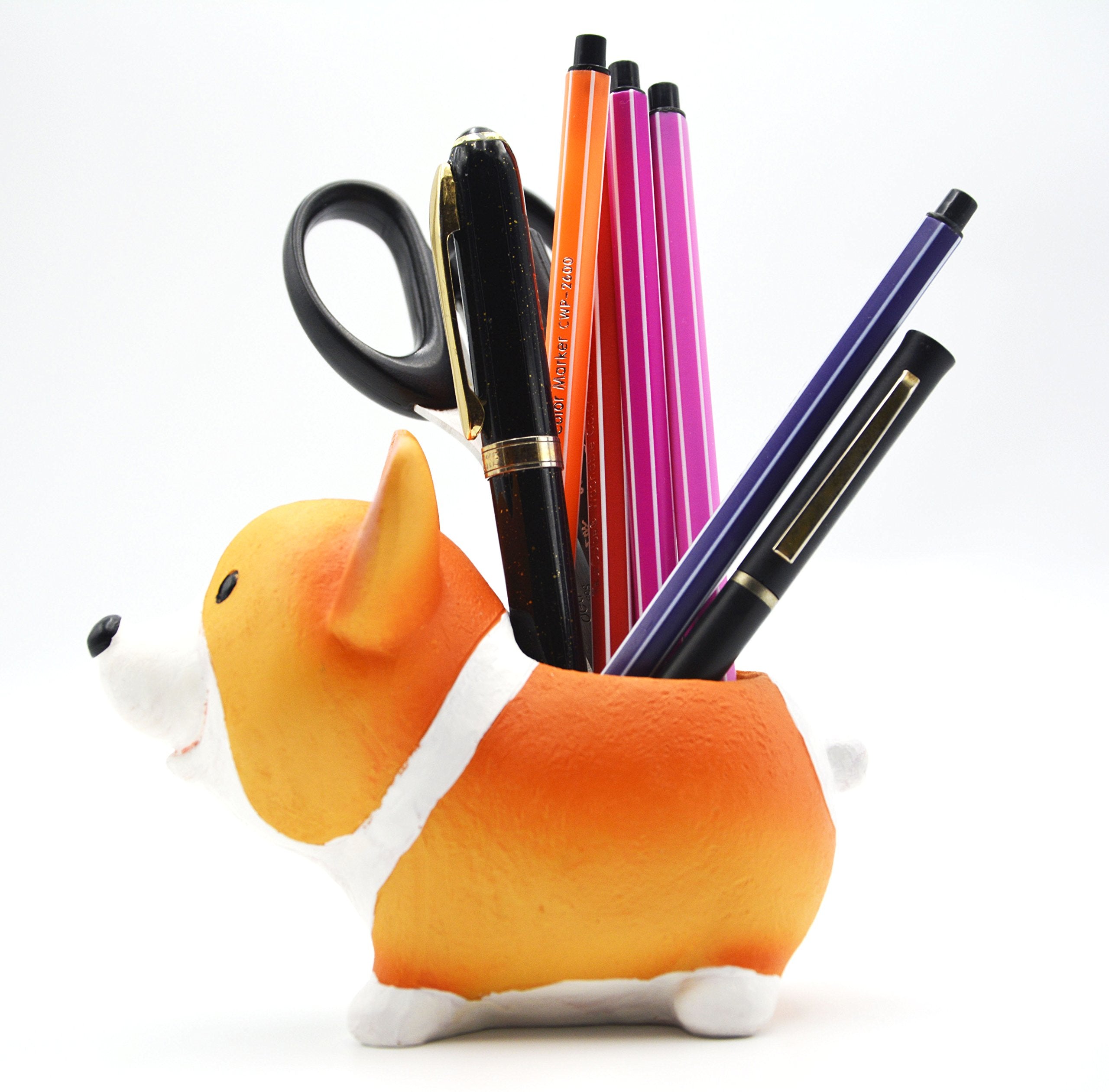 Side view of MONMOB Corgi Pen Holder with pens