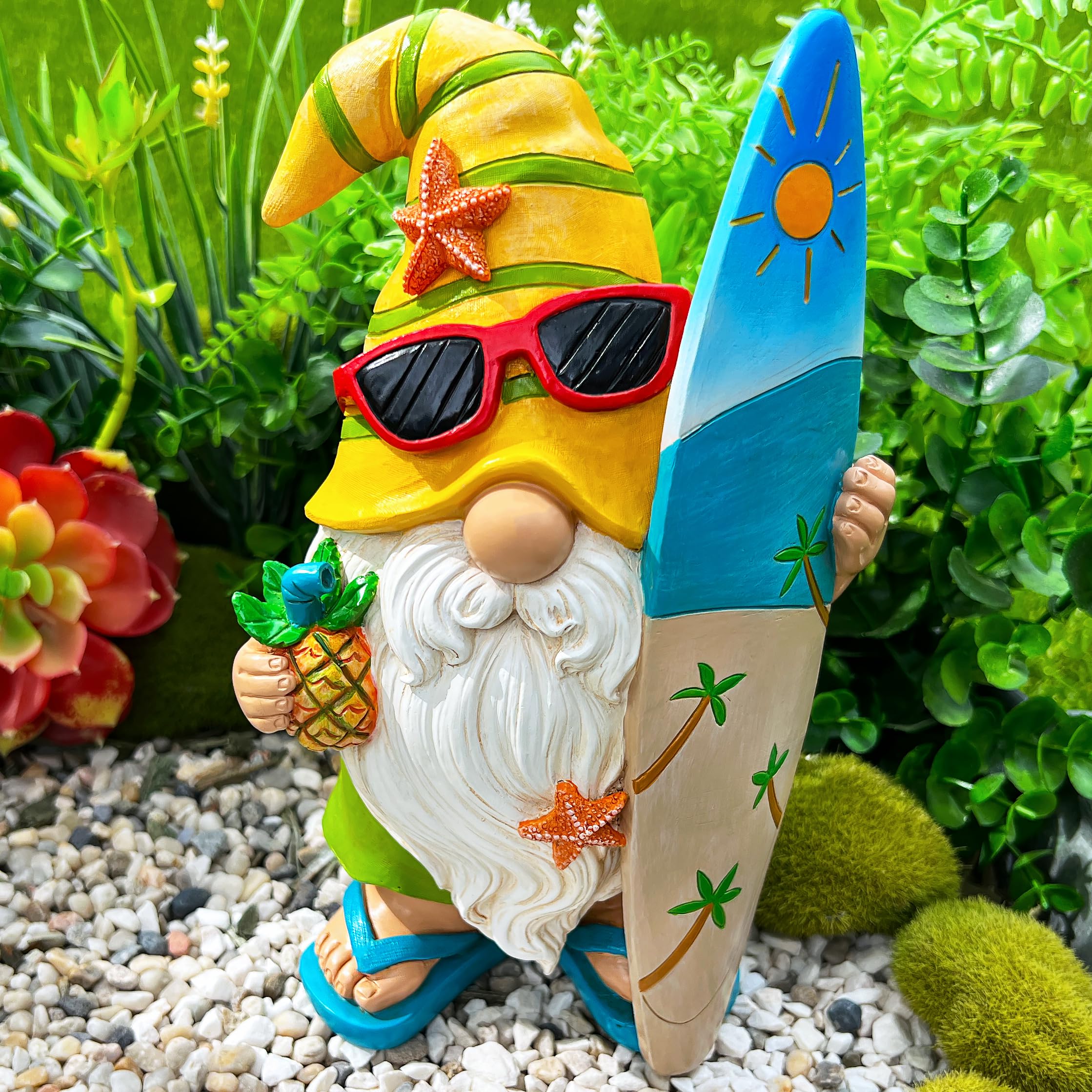 Side view of Mood Lab Surfer Gnome showing details