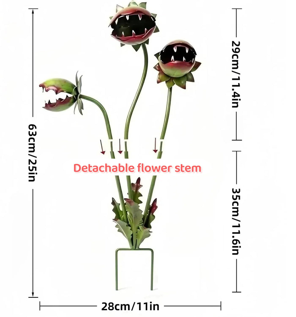 Side view of Mornihima metal carnivorous plant garden stake