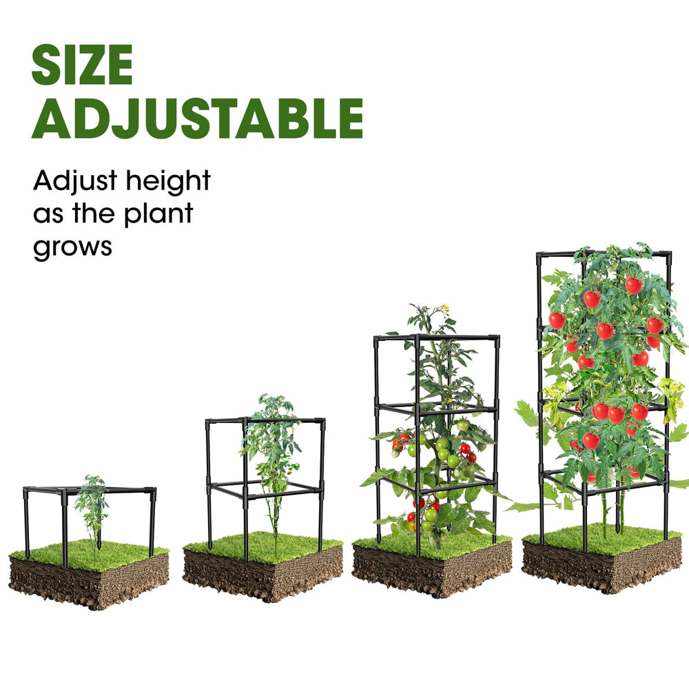 Side view of MQHUAYU tomato cages in a garden setting
