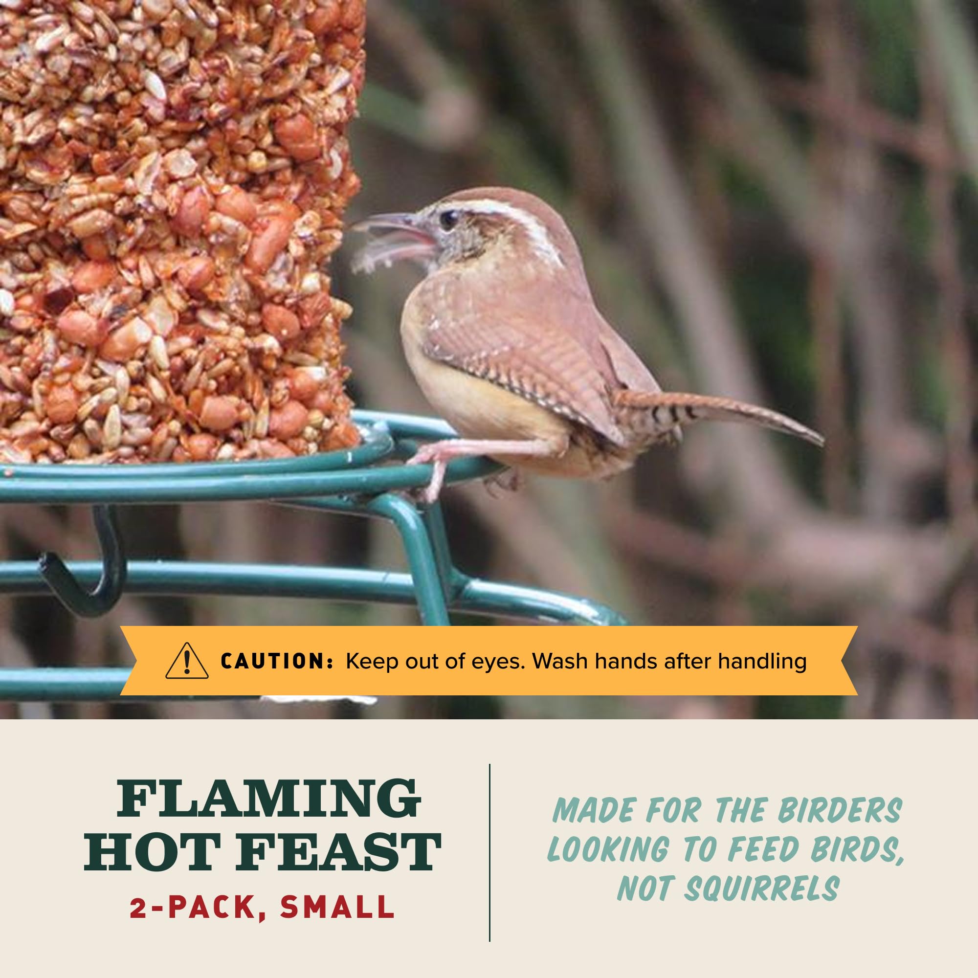 Side view of Mr. Bird Flaming Hot Feast Bird Seed cylinder