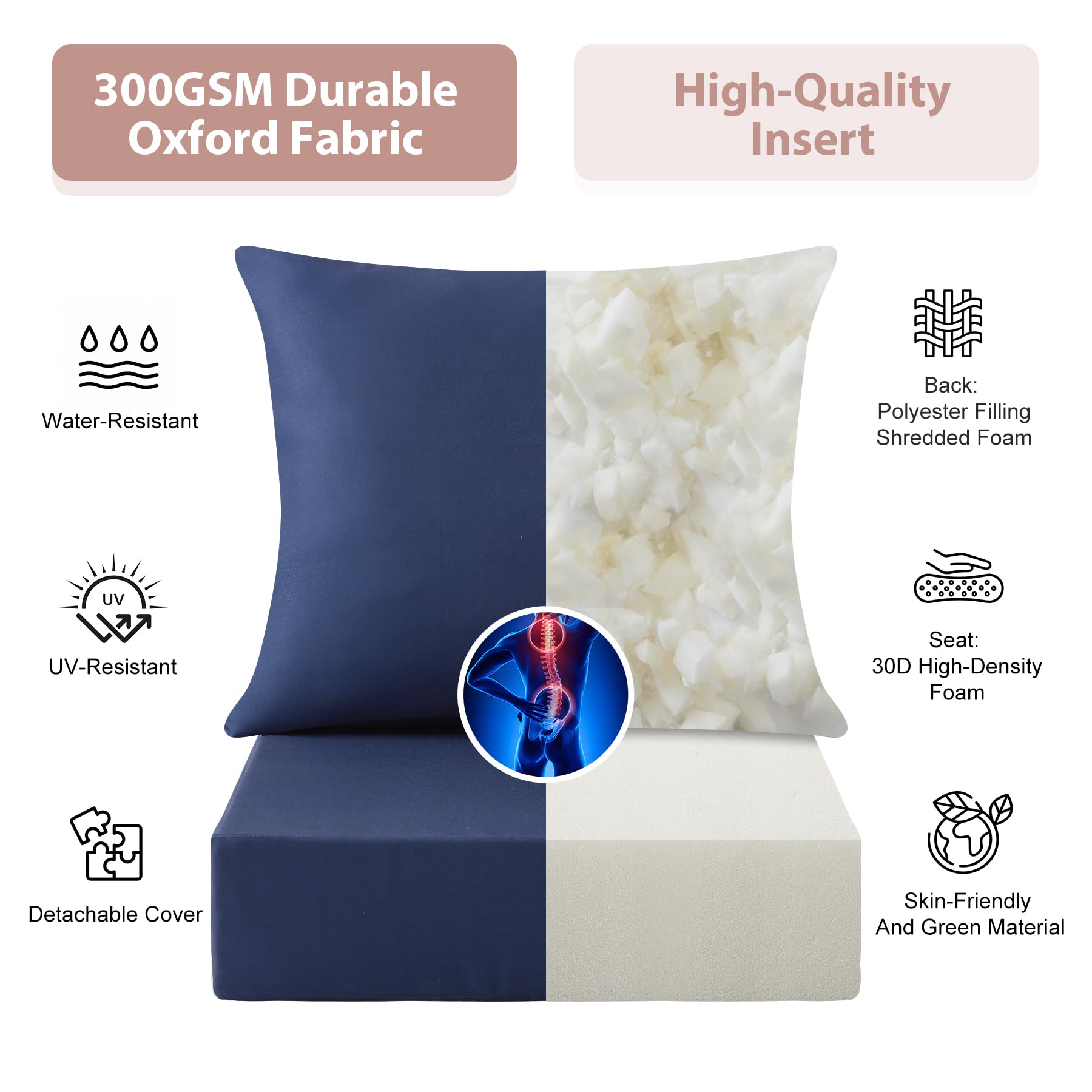 Side view of MuaMelop seat cushion with adjustable tie straps