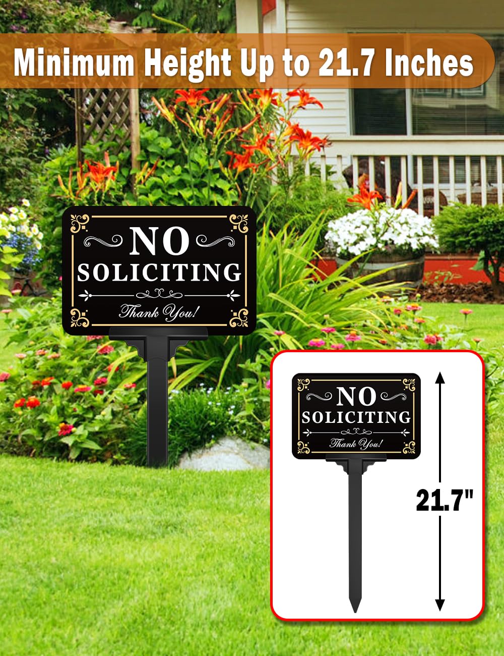 side view of multiwins No Soliciting Sign in yard