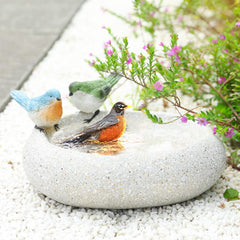 Side view of MUMTOP Bird Bath showing oval shape and intricate design