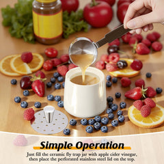 Side view of Mysora Ceramic Fruit Fly Trap with perforated lid