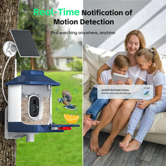 Side view of NAVFS Bird Feeder with solar panel