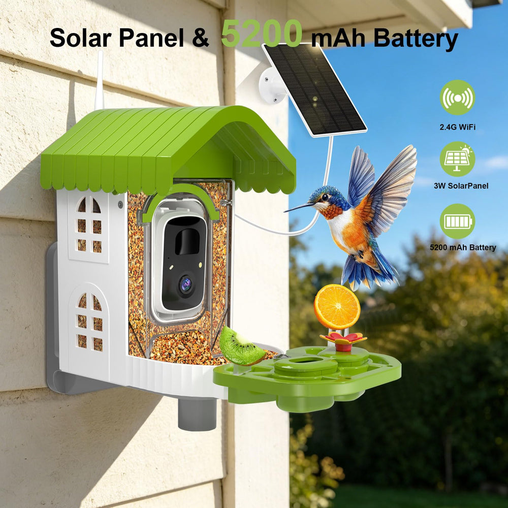 Side view of NEEZUKAR Smart Bird Feeder mounted on a tree