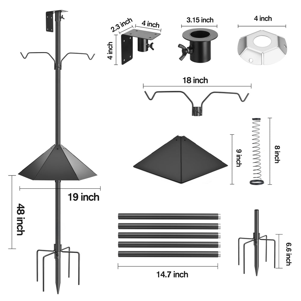 Side view of NestShld Bird Feeder Pole installed in the ground