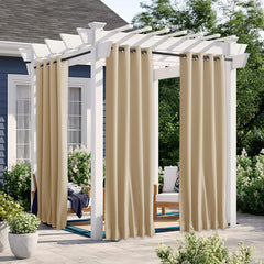 Side view of NICETOWN Outdoor Curtains showcasing grommets and hanging options