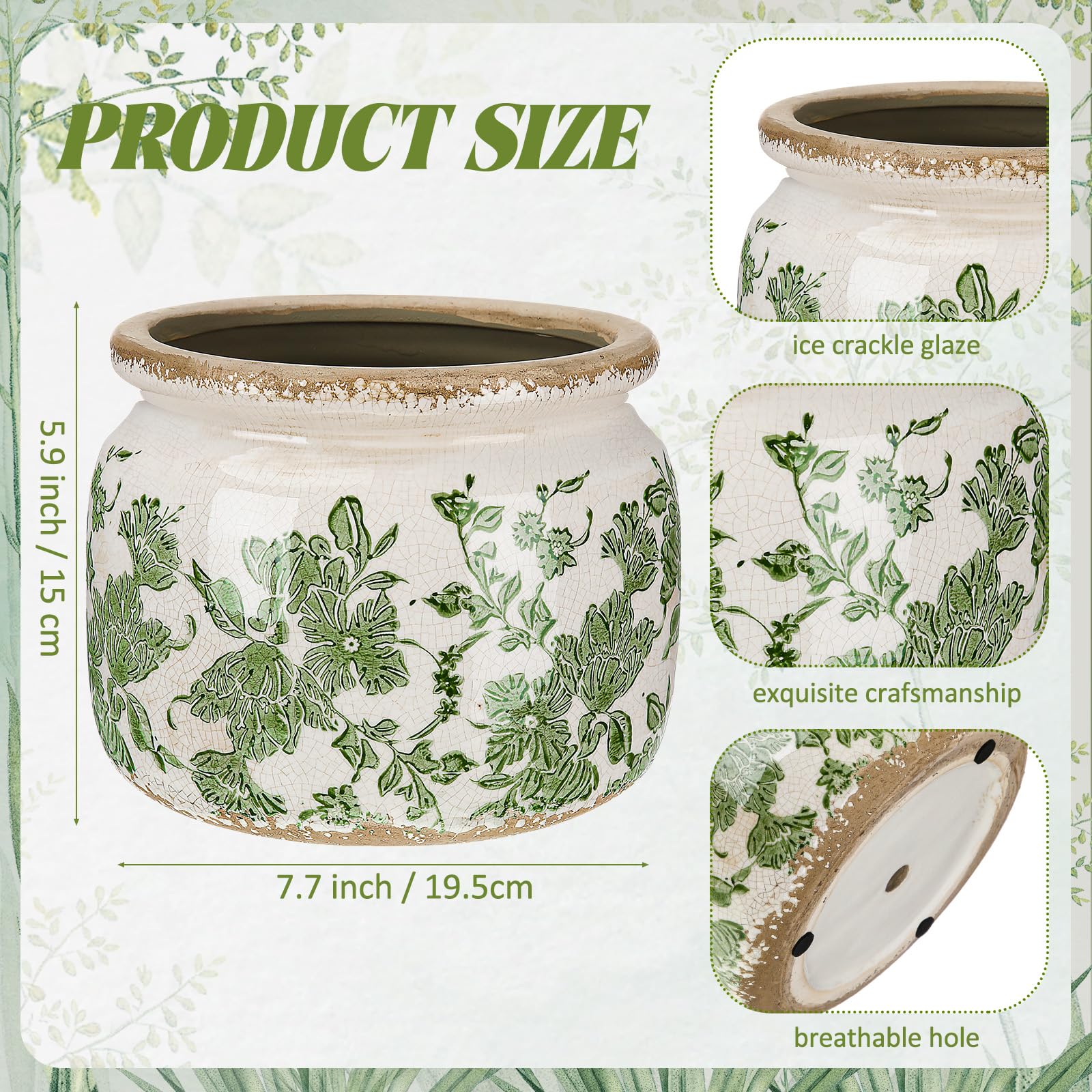 Side view of Ninehaoou vintage floral ceramic plant pot