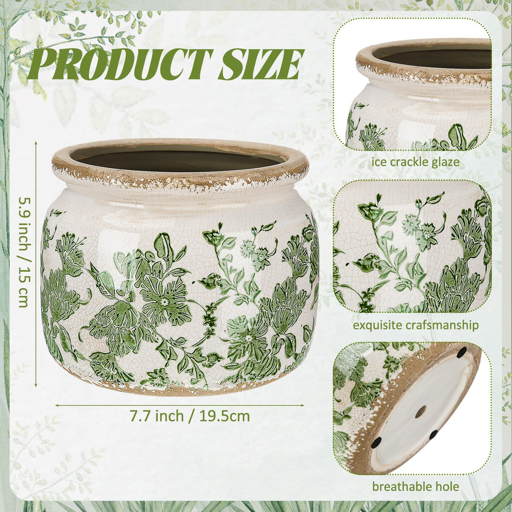 Side view of Ninehaoou vintage floral ceramic plant pot