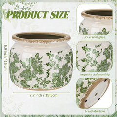 Side view of Ninehaoou vintage floral ceramic plant pot