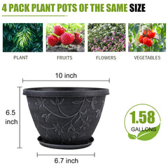 Side view of Nooulap 10 inch flower pot with saucer