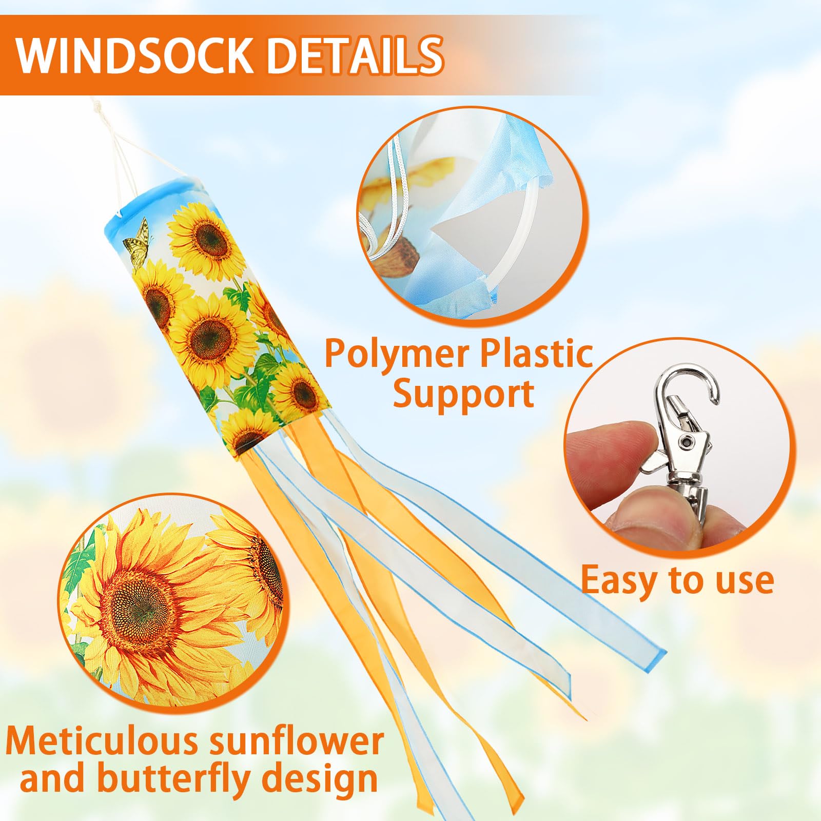 Side view of NOVWANG 40 Inch Yellow Windsock in garden