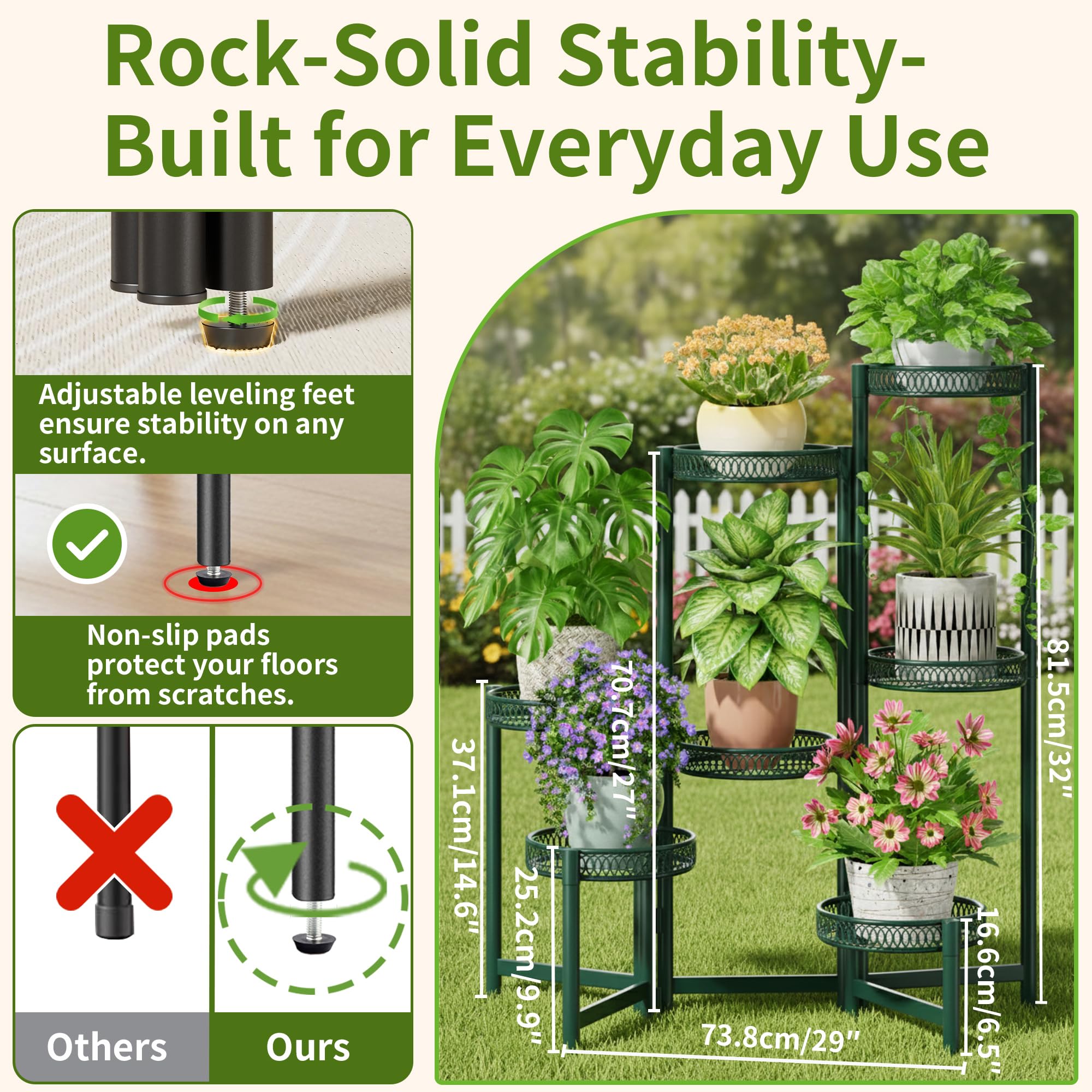 Side view of NQW 7 Tier Metal Corner Plant Stand